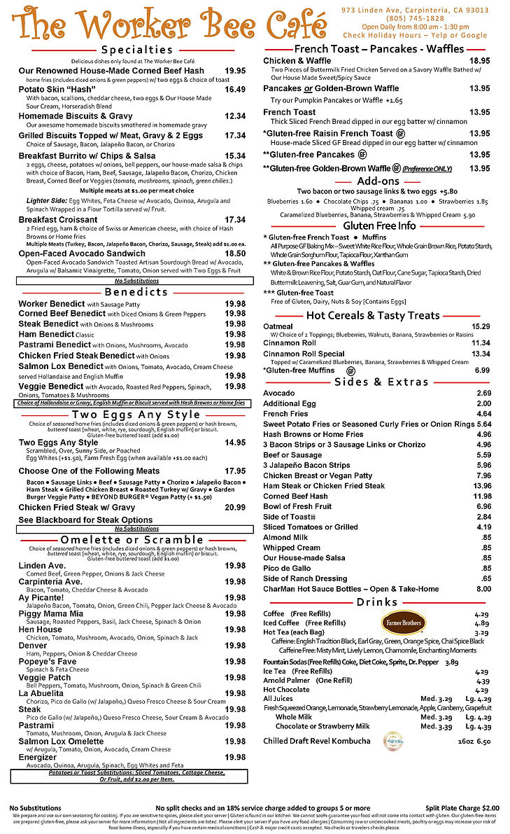 Menu The Worker Bee Caf Menu the worker bee caf